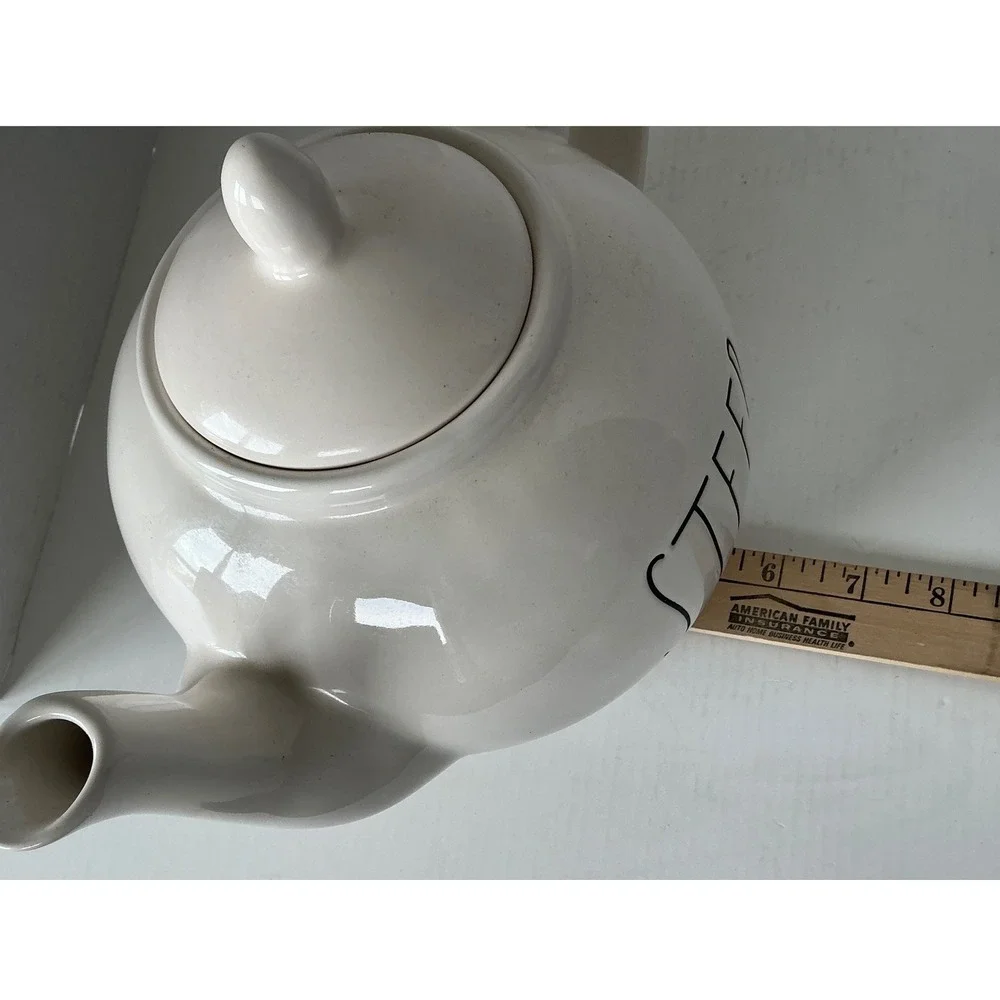 Rae Dunn STEEP Ceramic Teapot Farmhouse Style Cream White Large Tea Pot